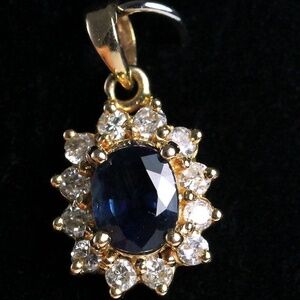 VINTAGE 1CT SAPPHIRE & DIAMOND HALO 14K YELLOW GOLD MINI CHARM PENDANT
